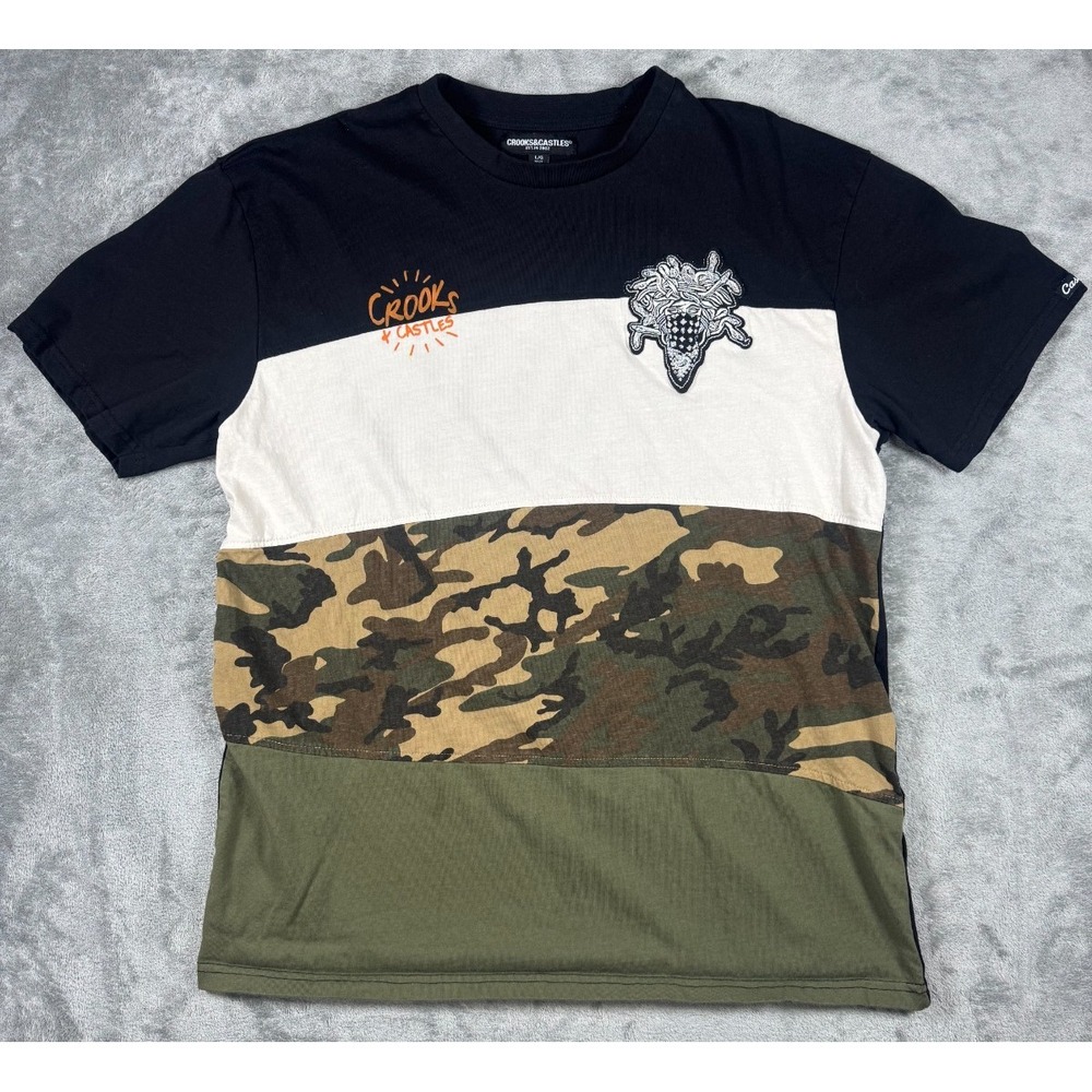 Crooks Castles Medusa Camo Colorblock T-Shirt Black Green Men Large RN143527